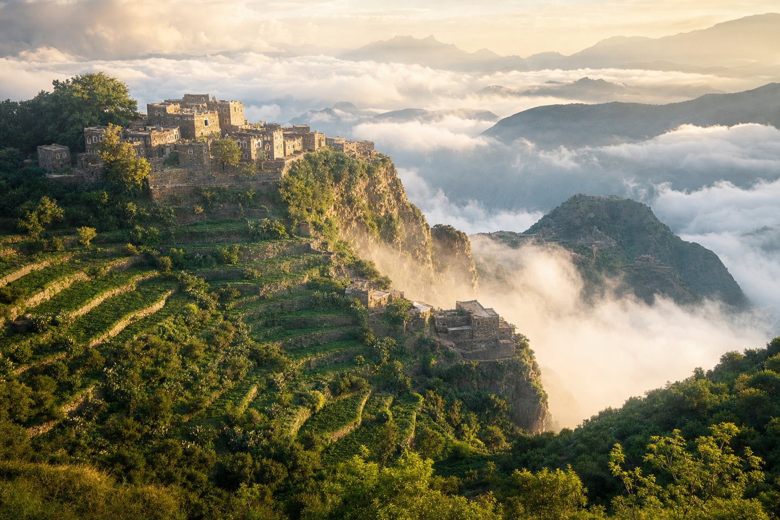 Terraced coffee farms in the Haraz mountains of Yemen